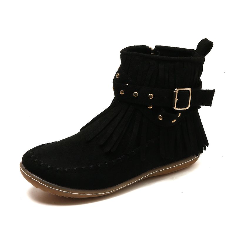 Botas de mujer, botas cortas, talla grande, independientes, con remaches, planas, con borlas, para mujer_voghion.com