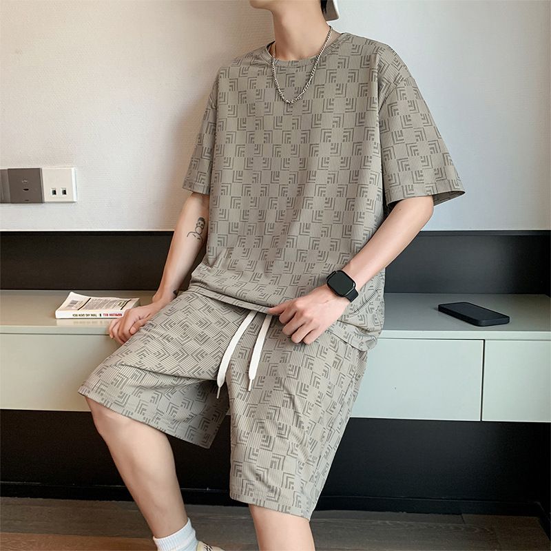 Men's Clothing Plaid Full Print Short Sleeved Shorts A Complete Set Of Men's Clothing Handsome Casual Sports Suit Two Piece Set_voghion.com