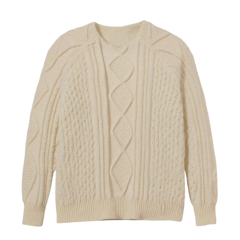 Pull en maille torsadée pour homme – Pull de travail classique Aran beige (S-XXL) – Fil texturé d'inspiration vintage façon laine_voghion.com