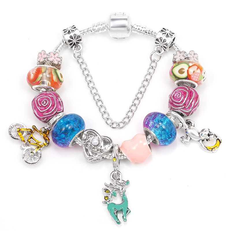 Braccialetti con ciondoli, gioielli fai da te, braccialetti placcati in argento con catena a forma di serpente, perline sciolte fatte a mano, braccialetti con cartoni animati per donne e bambini_voghion.com