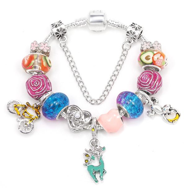 Braccialetti con ciondoli, gioielli fai da te, braccialetti placcati in argento con catena a forma di serpente, perline sciolte fatte a mano, braccialetti con cartoni animati per donne e bambini_voghion.com