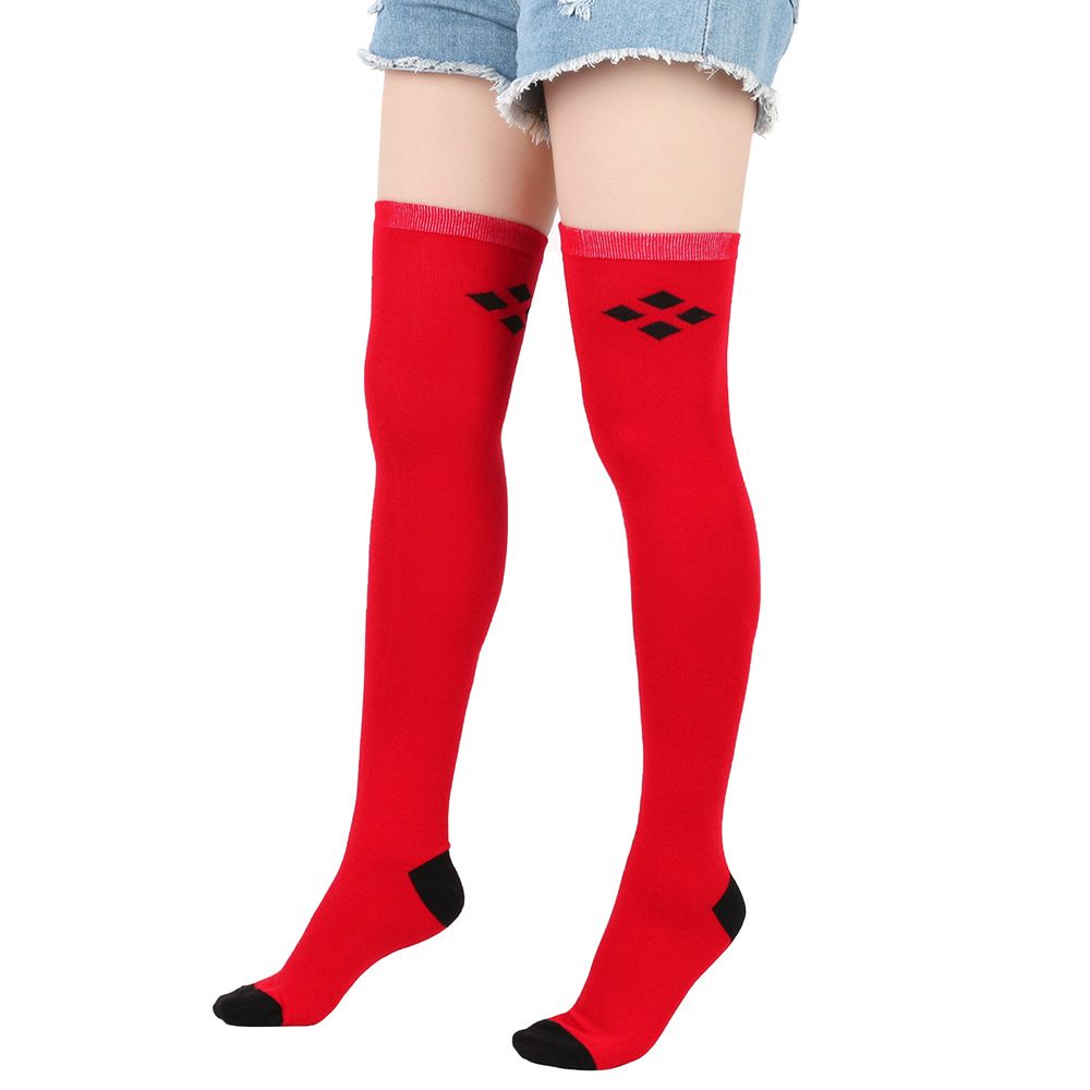 Calze unisex nere sopra il ginocchio calzini di cotone a quadri con diamanti calzini da donna cosplay_voghion.com