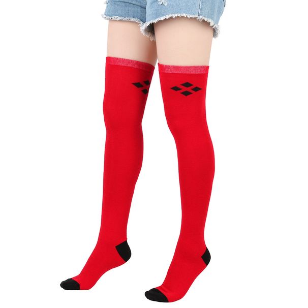 Calze unisex nere sopra il ginocchio calzini di cotone a quadri con diamanti calzini da donna cosplay_voghion.com