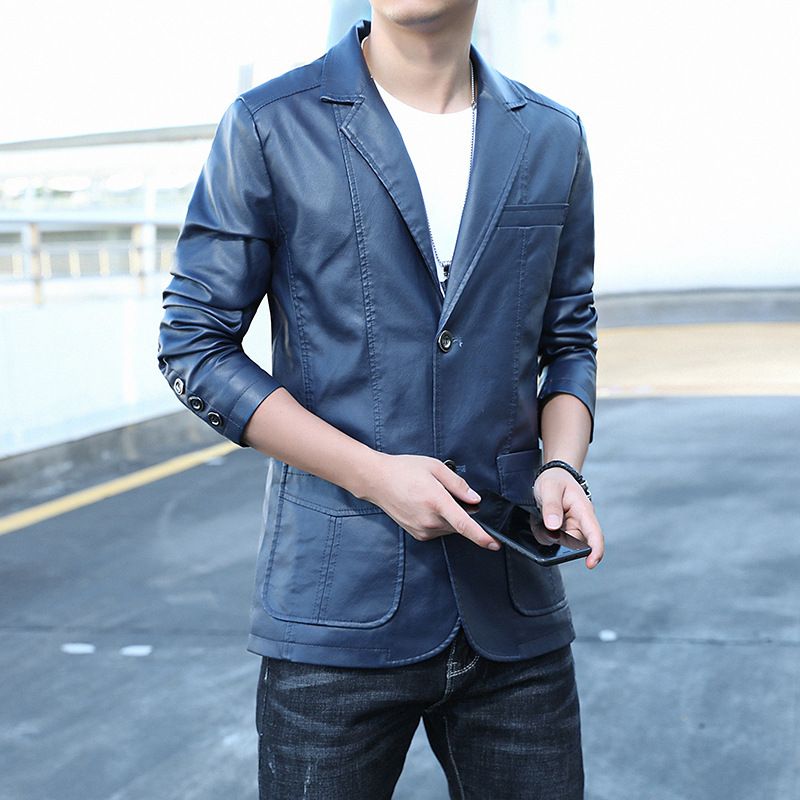 Men's Faux Leather Blazer Jacket – Retro Streetwear Double-Breasted Coat With Zipper Closure (M-6XL, Black/Yellow/Burgundy/Blue)_voghion.com