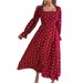 2025 herbst Winter Casual Rüschen Square Neck Polka Dot Ausgestelltes Langes Kleid Frauen_voghion.com