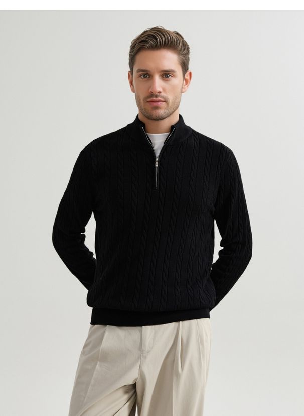 « Pull à col montant en maille torsadée pour homme - Pull zippé style classique pour l'automne et l'hiver »_voghion.com