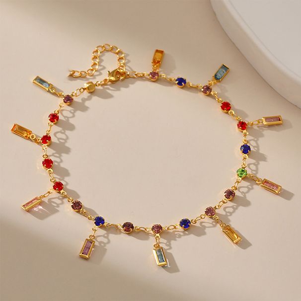 Nuova cavigliera con lunga striscia in acrilico colorato placcato oro e ciondolo di diamanti_voghion.com