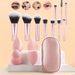 10-Piece Rainbow Travel Makeup Brush Kit With 4 Blending Sponges Zippered Case Compact Short Handle Cosmetic Brushes Set Portable Makeup Essentials_voghion.com