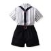 Children's clothing 2023 summer boys striped lapel short sleeved cotton shirt children's shoulder strap shorts British_voghion.com