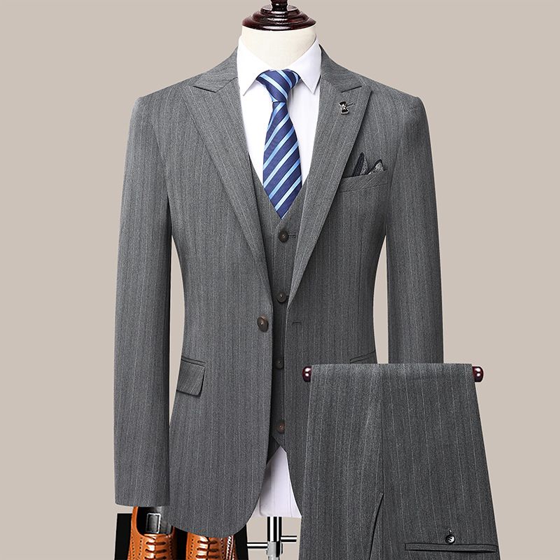 Abito da uomo abito a righe abito da sposo in tre pezzi da sposa slim piccolo abito formale casual da lavoro_voghion.com