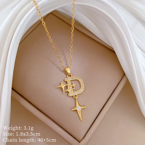 】 D-Shaped 【 Star Light Luxury Charm Gorgeous Full Diamond Necklace Women's Versatile Clavicle Titanium Steel Chain 【 】_voghion.com