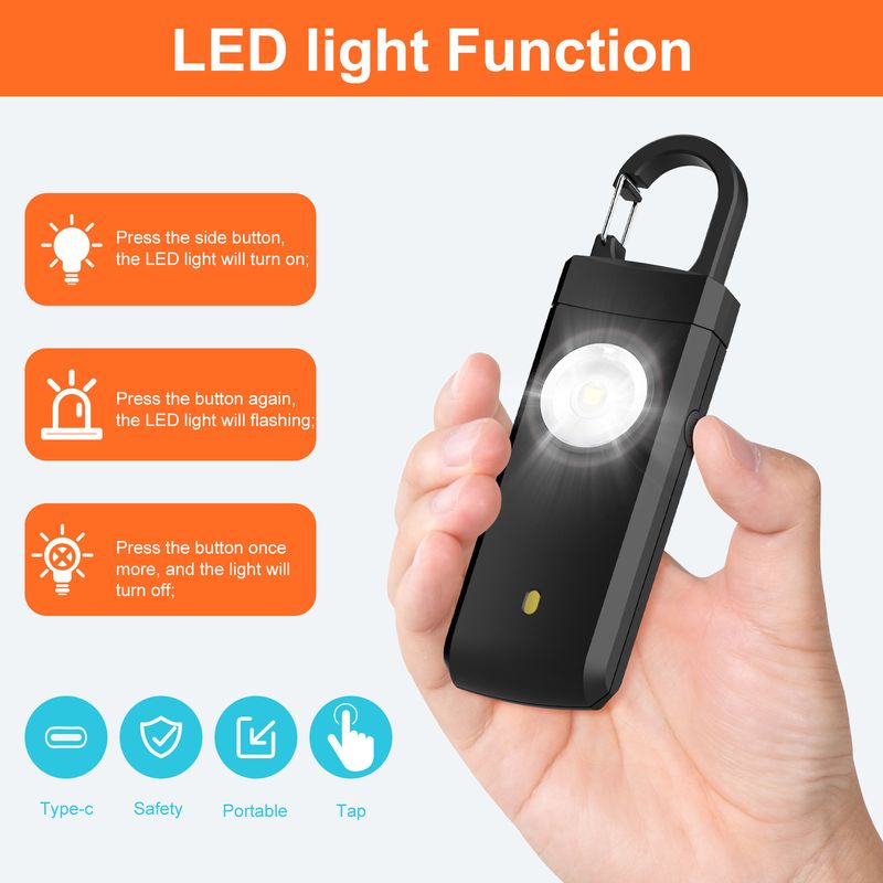 Rechargeable Personal Safety Alarm For Women & Kids - 130dB Loud Siren, Keychain Emergency Alarm With LED Light, Portable Self-Defense Device_voghion.com