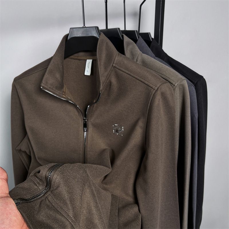 Premium Erkek Uzun Kollu Fermuarlı Sweatshirt - Minimalist Harf Baskılı Sonbaharın Vazgeçilmez Polyester Kazak, Kalınlaştırılmış Günlük Ceket_voghion.com