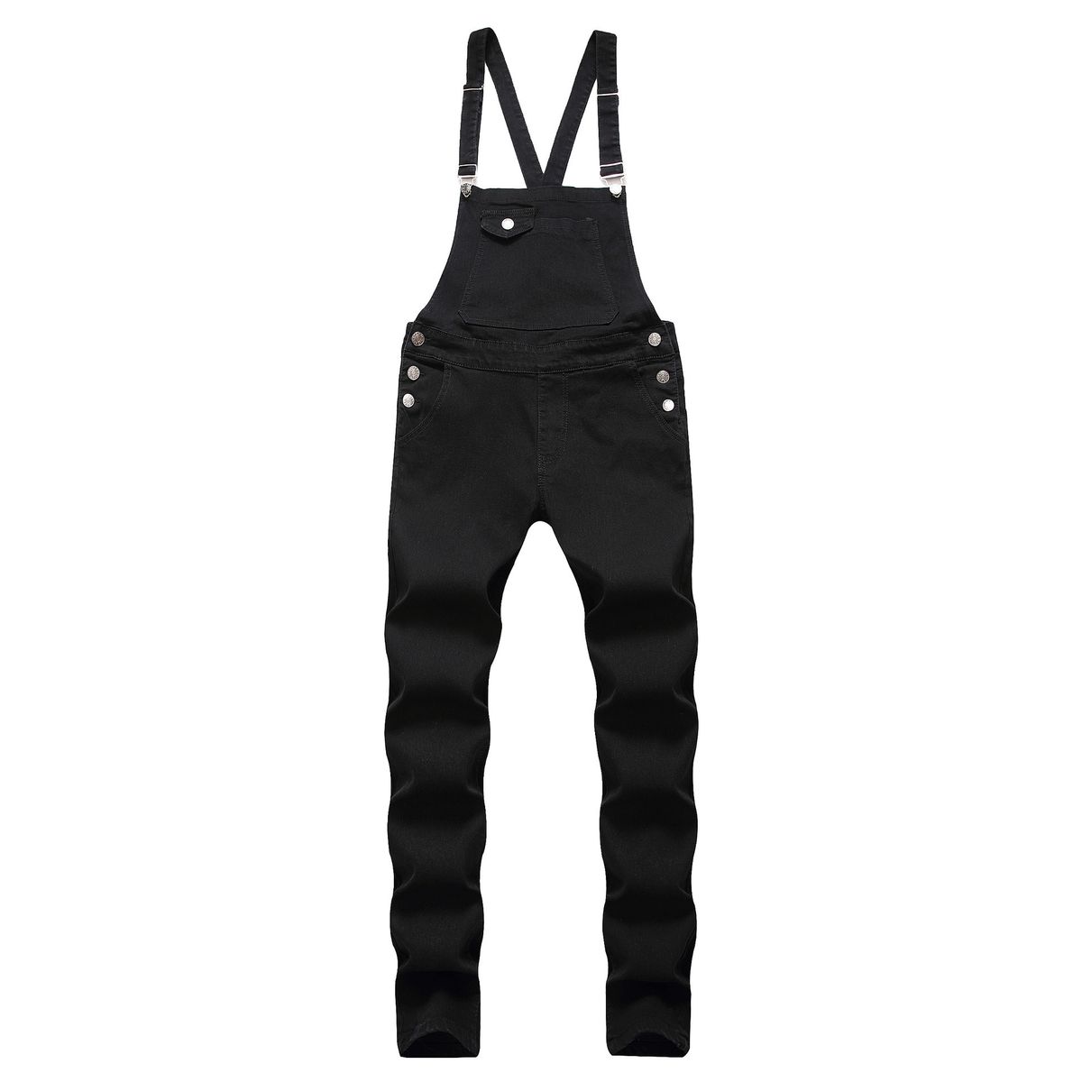 Mode Herren Hosenträger Denim Overall Schwarz Zerrissene Denim Hose Beliebte Arbeitskleidung_voghion.com
