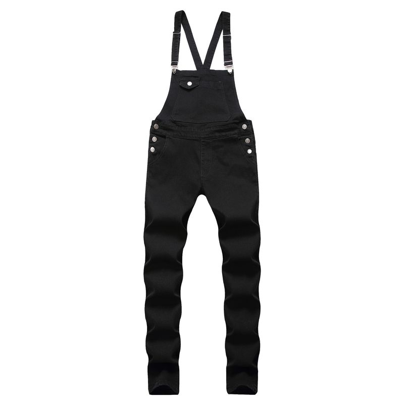 Fashion Men's Suspender Denim Jumpsuit Black Ripped Denim Trousers Popular Work Clothes_voghion.com