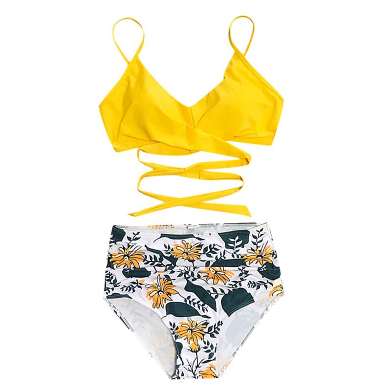 Happybuyner Y2K Style Summer Women Two-Piece Push Up Swimsuits Spaghetti Strap Bikini Top Floral Print Bikini Panties V_voghion.com