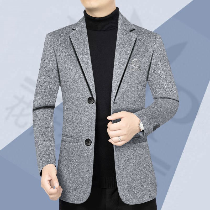 Giacca con colletto, cappotto di lana, autunno inverno, uomo di mezza età, casual, piccolo abito_voghion.com
