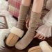 Calcetines de pantorrilla huecos con relieve estilo otoñal, cálidos, de punto, retro, grises, gruesos, largos, de tubo, para otoño e invierno, para mujer._voghion.com