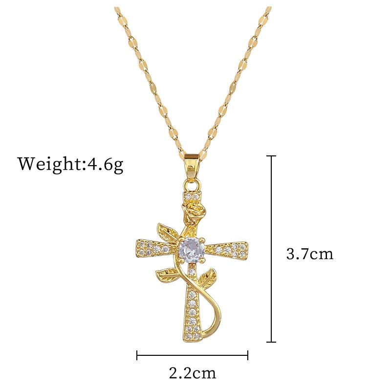 Titanium Steel 【 】 Cross Flower Luxury Charm Internet Red Full Zirconia Necklace Women's Fashion Trend Clavicle Chain 【 】_voghion.com