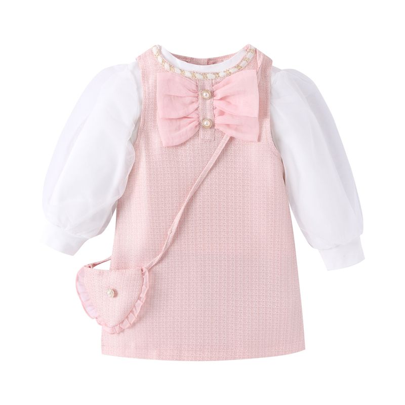 Children's clothing Small chiffon gauze puffed sleeve base top tweed lace sundress shoulder bag for girls and children_voghion.com