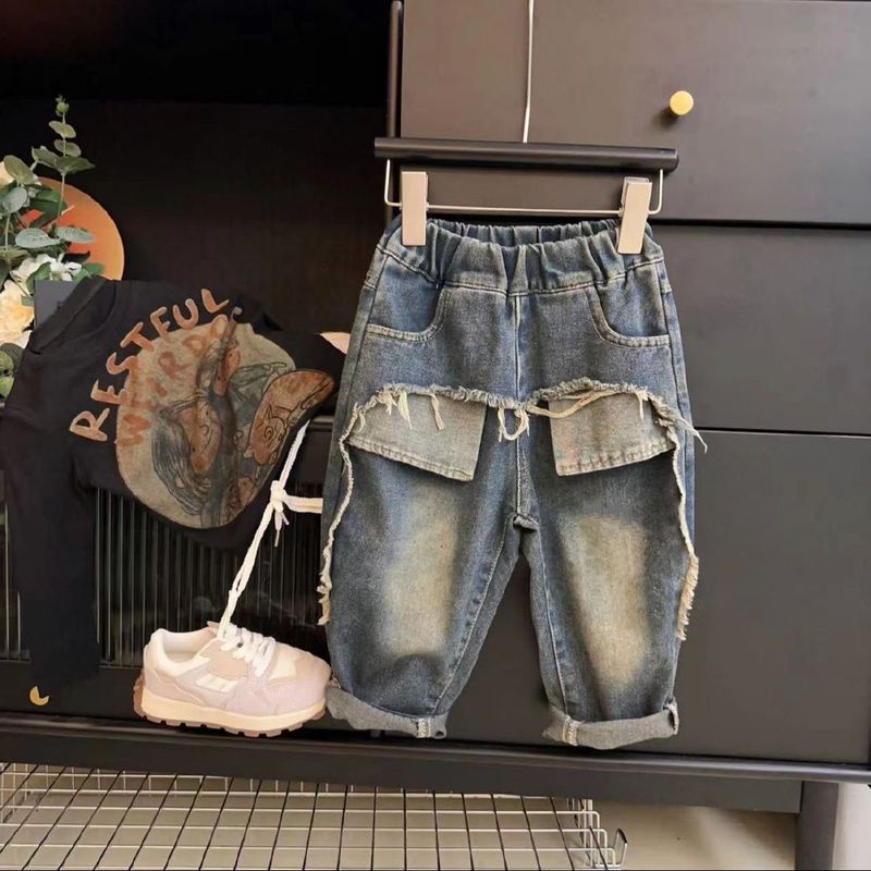 Îmbrăcăminte pentru copii Pantaloni de blugi pentru copii, drepti, casual, largi, rupti, spălați, pantaloni de blugi pentru copii, drepti, casual, largi_voghion.com
