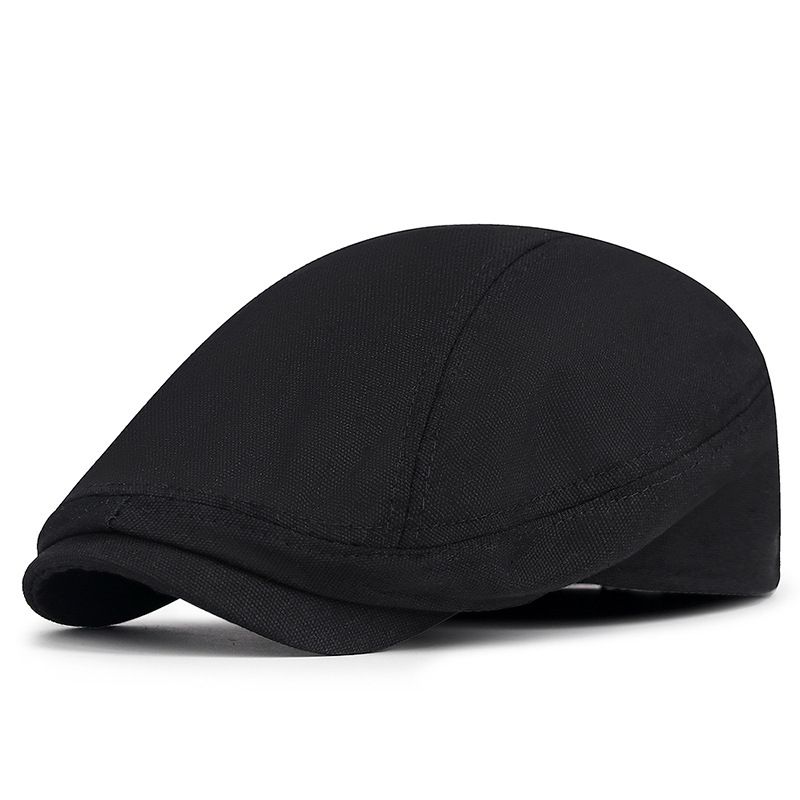 Unisex Vintage canvas beret Solid color simple front hat visor personality all-in-one duck tongue newsboy hat_voghion.com