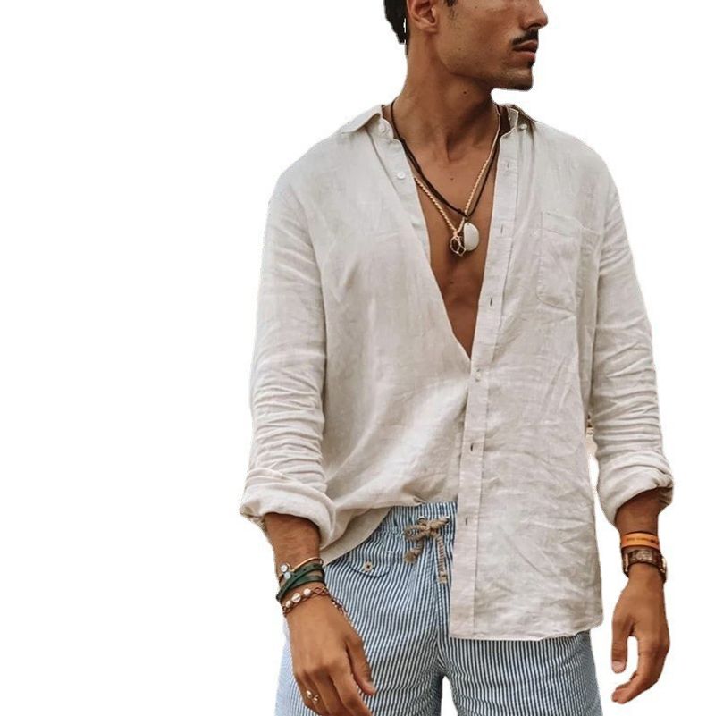 T-shirt estiva da uomo in lino a maniche corte, stile cinese, in misto cotone e lino_voghion.com
