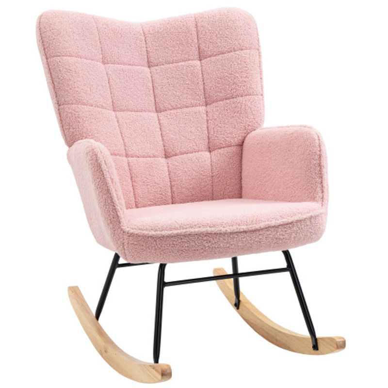 HOMCOM Schaukelstuhl Schwingsessel Schaukelsessel Akzentstuhl Relaxsessel Wohnzimmersessel Für Schlafzimmer, Bis 120 Kg, Lammfellimitat, Rosa_voghion.com