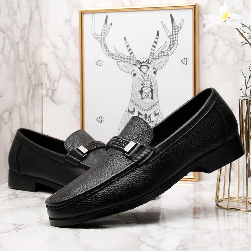 Spring New Business Casual Leather For Men, British Style Slip-On Soft Sole Lazy Shoes_voghion.com