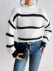 Women's Fashion Ins Style Simple Solid Color Semi-turtleneck Striped Pullover Sweater_voghion.com