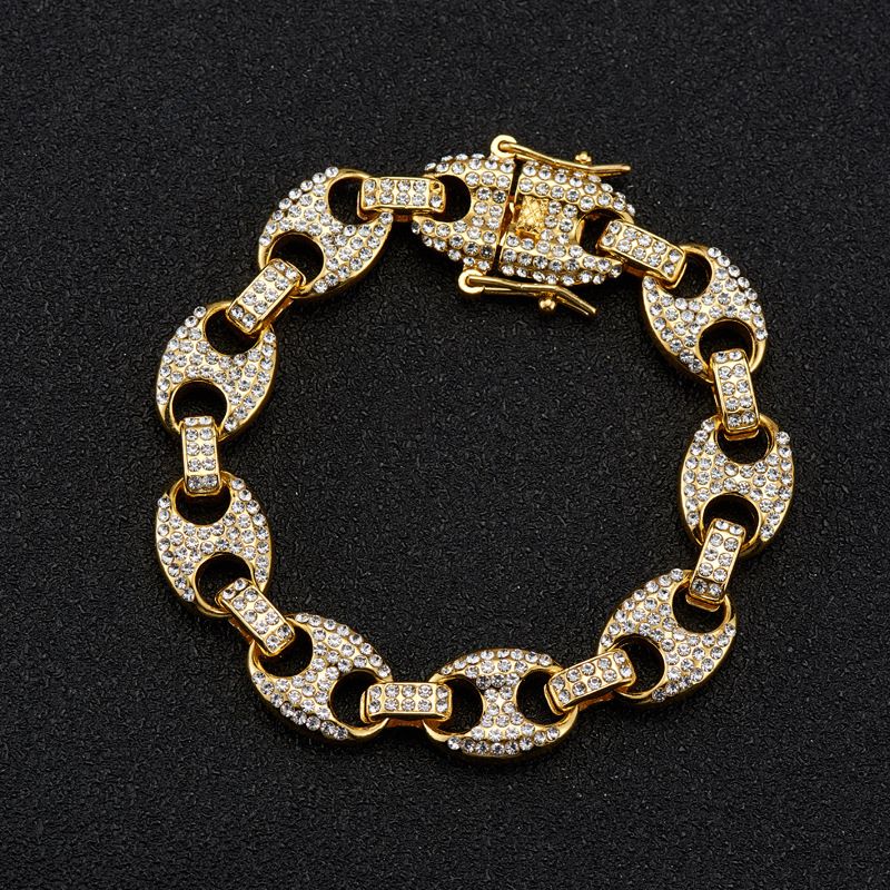 Collana Hip Hop da 13 mm con naso di maiale, in lega e strass, con catena cubana da uomo, stile Miami_voghion.com