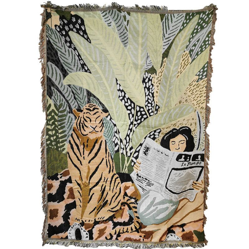 Sofabezug-Set im Lazy Style, vollständige Abdeckung, Tiger-Print, Decke, wendbares Design, weiche Mikrofaser, vielseitig verwendbar als Klimaanlagen-Steppdecke, 3-teiliges Set, Beige/Blau_voghion.com
