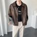 Men's Clothing retro lapel short pu leather casual jacket men's niche net celebrity loose leather jacket _voghion.com