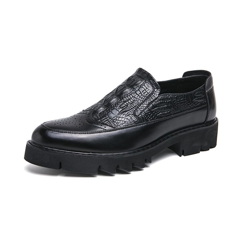 Spring Ftival thick soled busins loafers, men's British style black crocodile patterned high rise hoodie leather_voghion.com
