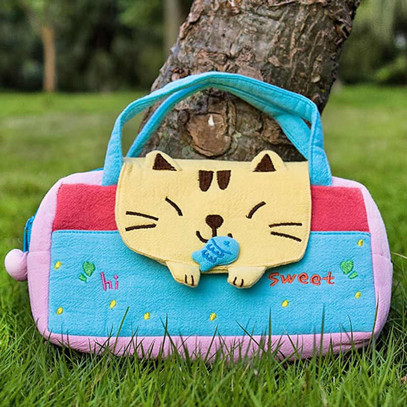[Sweet Cat] Embroidered Applique Kids Mini Handbag / Cosmetic Bag / Travel Wallet (7.8*5.5*1.4)_voghion.com