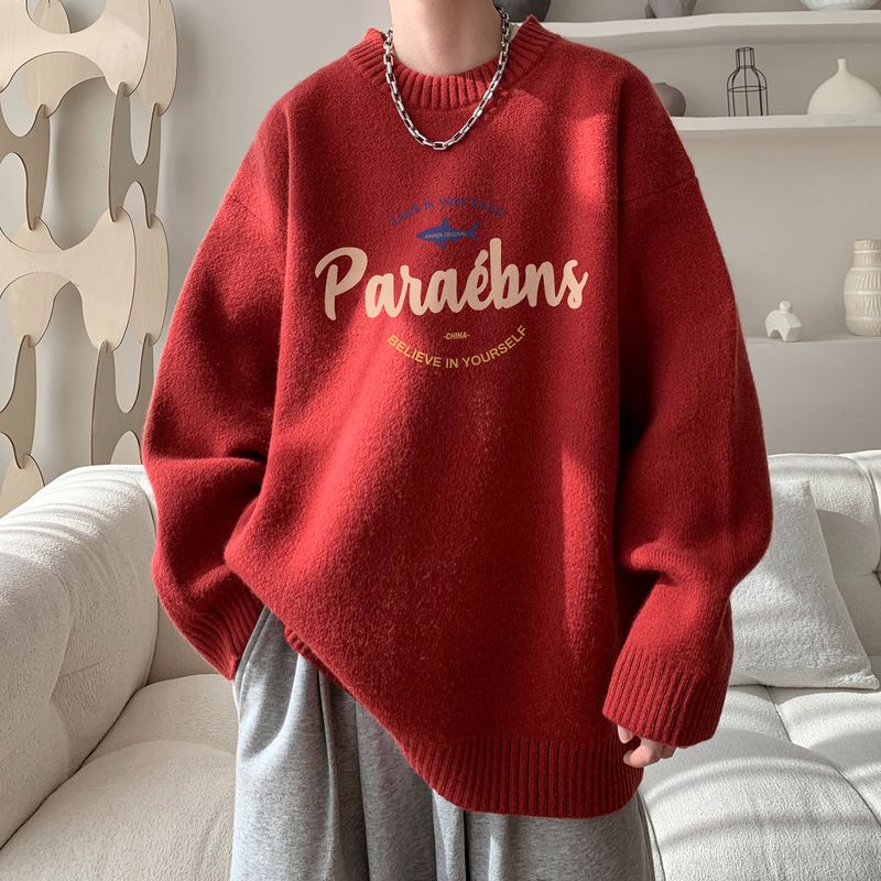 Chaoshan Maglione girocollo stile americano pigro autunno e inverno da uomo ootd che indossa lino ispessito sciolto casual_voghion.com