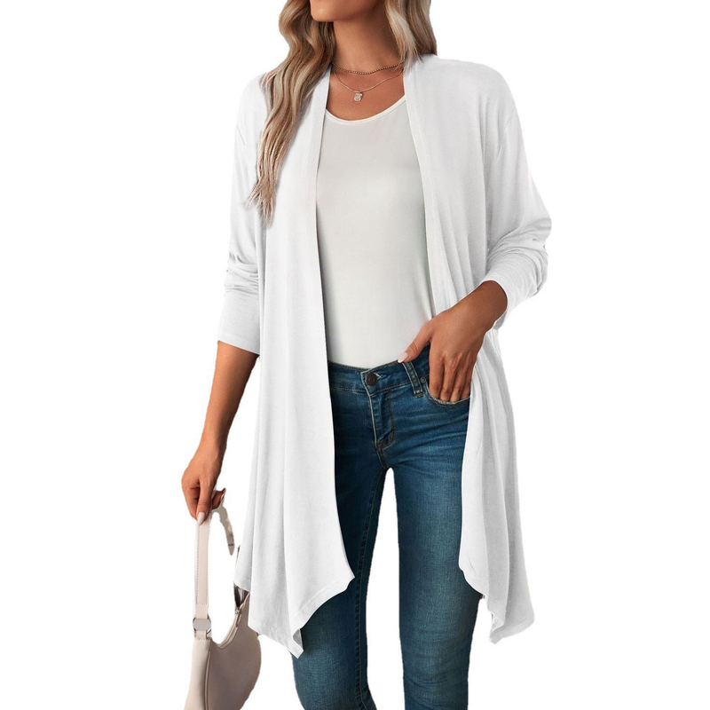Women's Solid Color Long Sleeve Cardigans Coat Long Casual Top_voghion.com