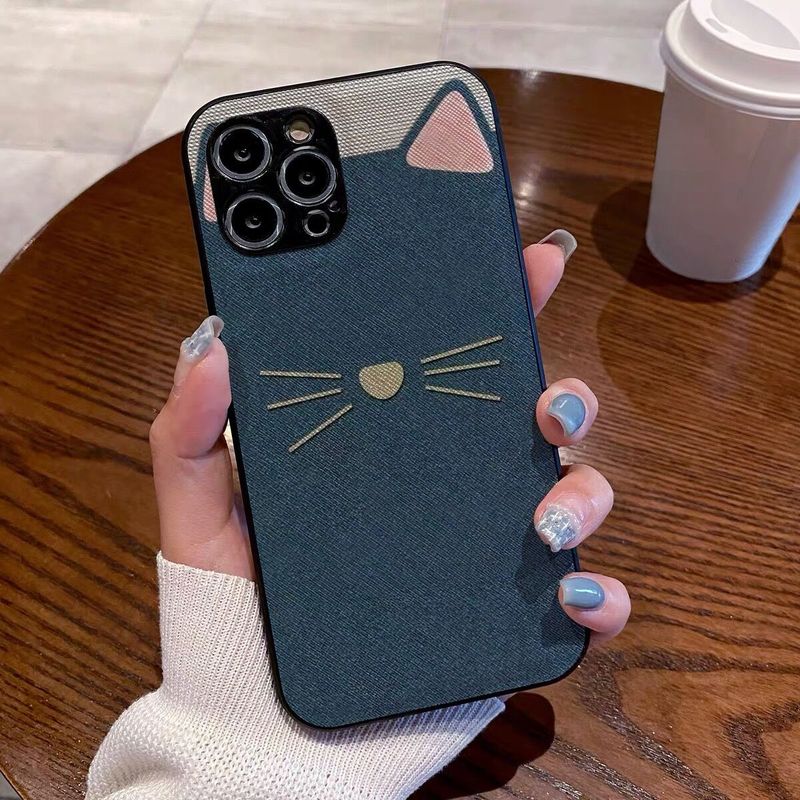 Cat Ear 16 Pro Max Phone Case 15 Pro/14/13/12/11 Fabric Texture XS Max/X_voghion.com