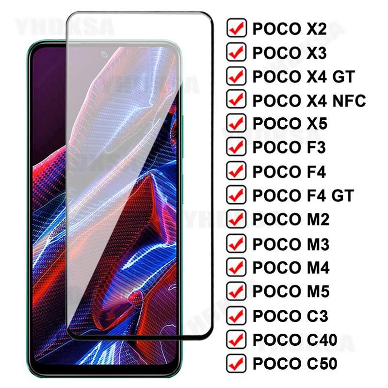 9D Full Protective Glass For Xiaomi Poco X5 X3 NFC X2 F3 F4 GT Tempered Screen Protector M2 M3 M4 M5 Pro C3 C40 C50 Glas Film_voghion.com