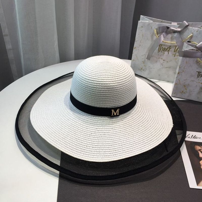 Hepburn style protection, shading, large brim straw children's versatile summer outing, sun hat, vacation, white beach_voghion.com