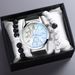Men's simple fashion casual men's belt quartz watch + handmade beaded bracelet gift box_voghion.com