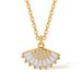 Catena per clavicola leggera in stile lussuoso con zirconi a forma di ventaglio in vero oro K placcata in rame, può essere impilata e indossata con una collana alla moda con design a conchiglia._voghion.com