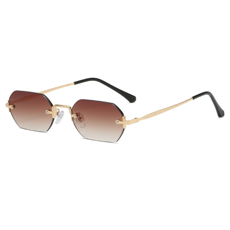 Women's retro summer polygon gradient sunglasses men's personality small frame frameless rectangular glasses_voghion.com