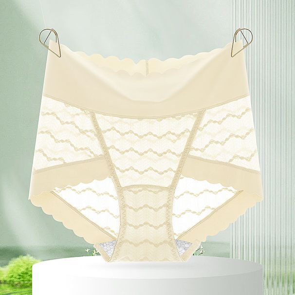 High Waist Lace Seamless Lightweight Tummy Control Hip Lift Non-Rolling Edge Poly Lactic Acid Silk Crotch Red Triangle_voghion.com