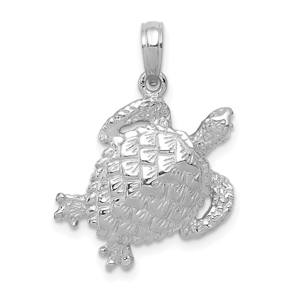 14K White Gold Solid Polished Open-Backed Turtle Pendant_voghion.com