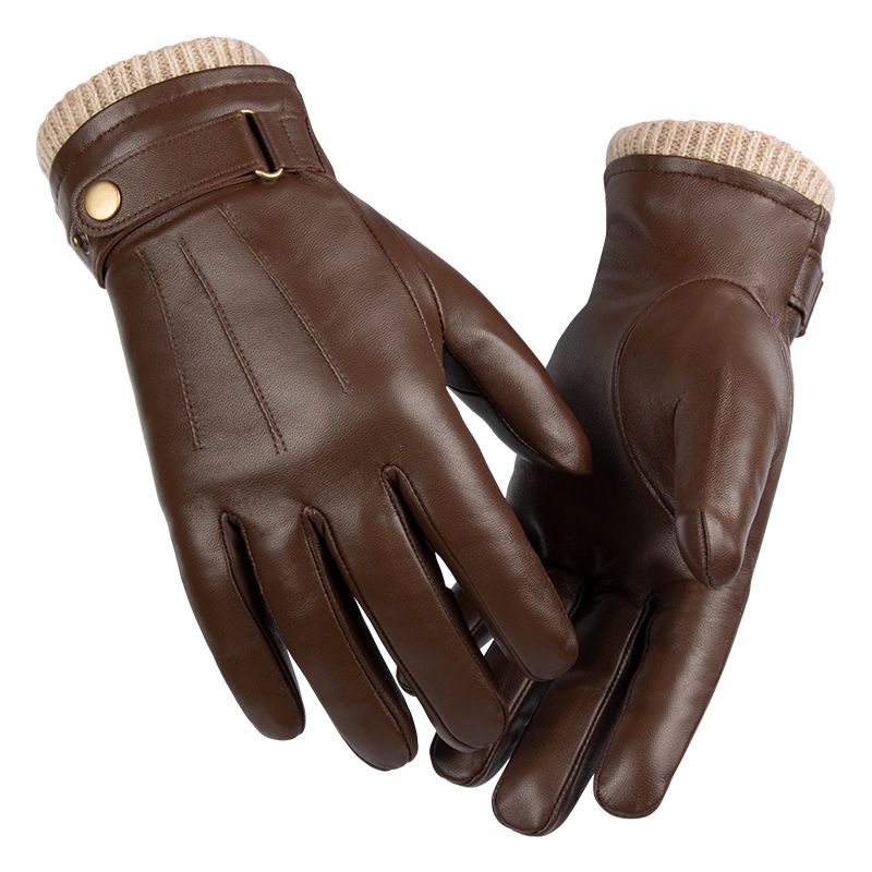Winter sheepskin warm Korean high-end, men's plush, windproof driving leather gloves, gift box for gifts_voghion.com