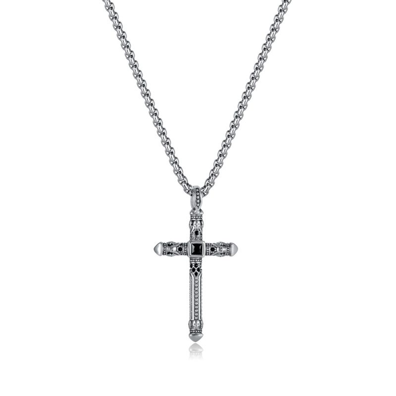 Men's Jewelry Retro Cross Titanium Steel Pendant Personalized Stainless Steel Punk Style Necklace_voghion.com