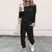 Women's round neck solid color T-shirt base casual pants suit_voghion.com