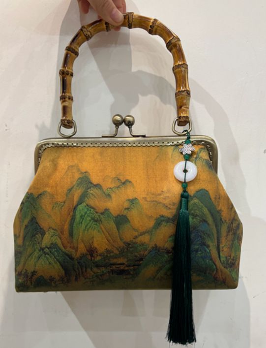 Fragrant cloud yarn ancient style banquet cheongsam hanfu printed bamboo handbag_voghion.com