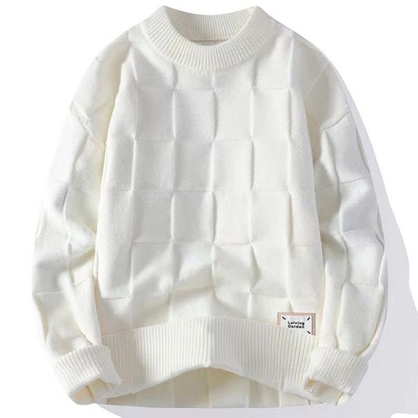 Pullover Herren Rundhals Pullover Strickpullover Quadratischer Herren Langarm Trendy Casual Thread_voghion.com